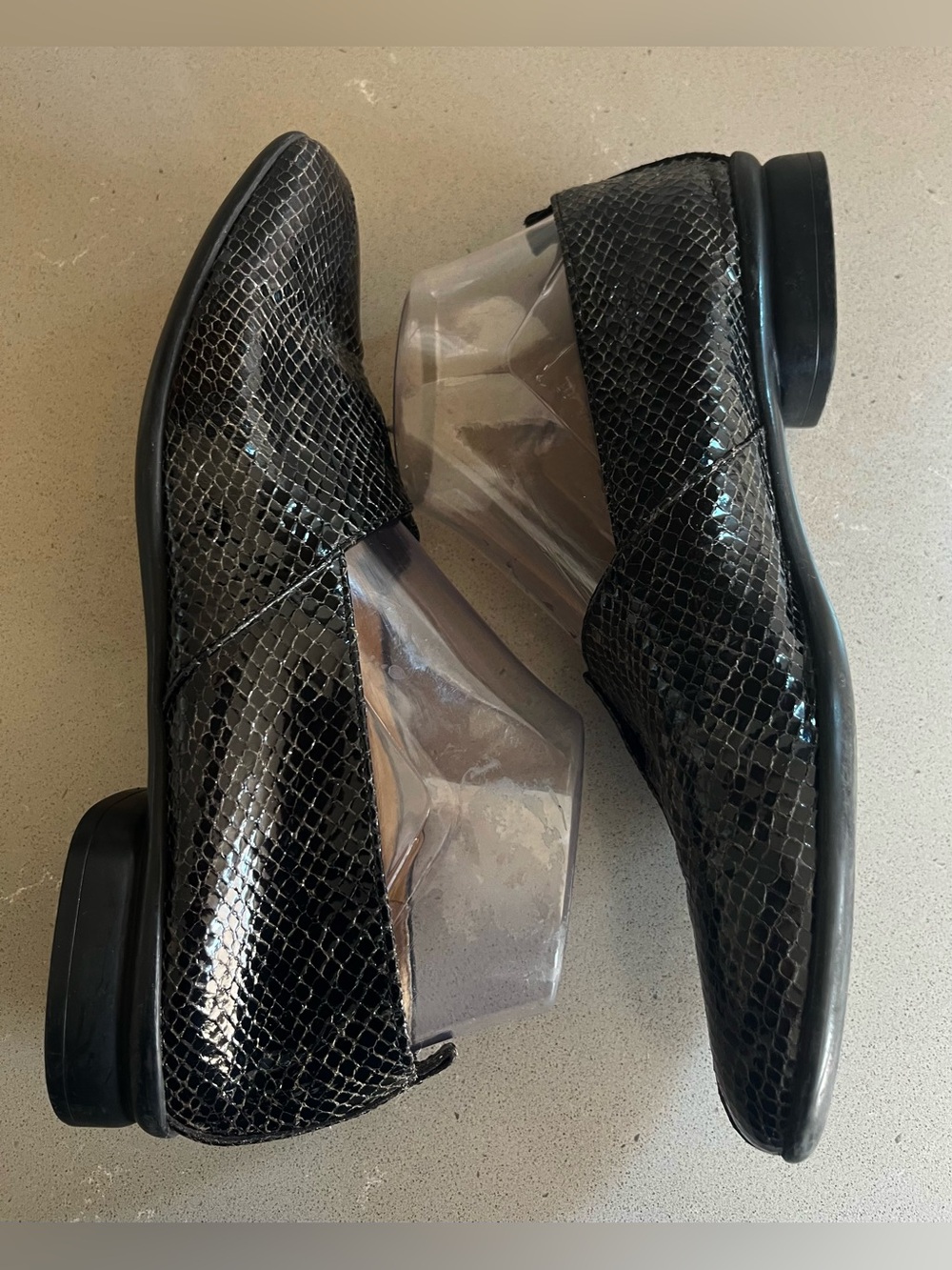 Brunate Made In Italy Leather Snakeskin Flats Square Toe Slip On Shoes Black 8 - Picture 7 of 12